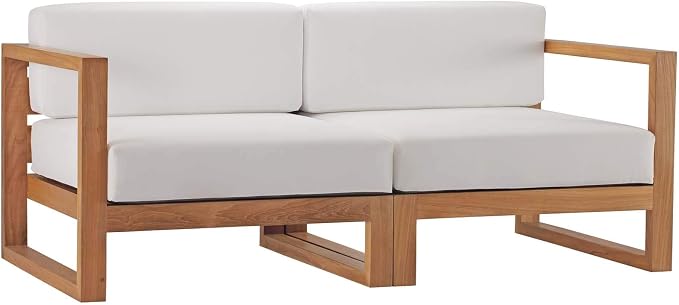 Modway EEI-4256-NAT-WHI-SET Upland Patio Teak Wood 2-Piece Sectional Sofa Loveseat, Natural White