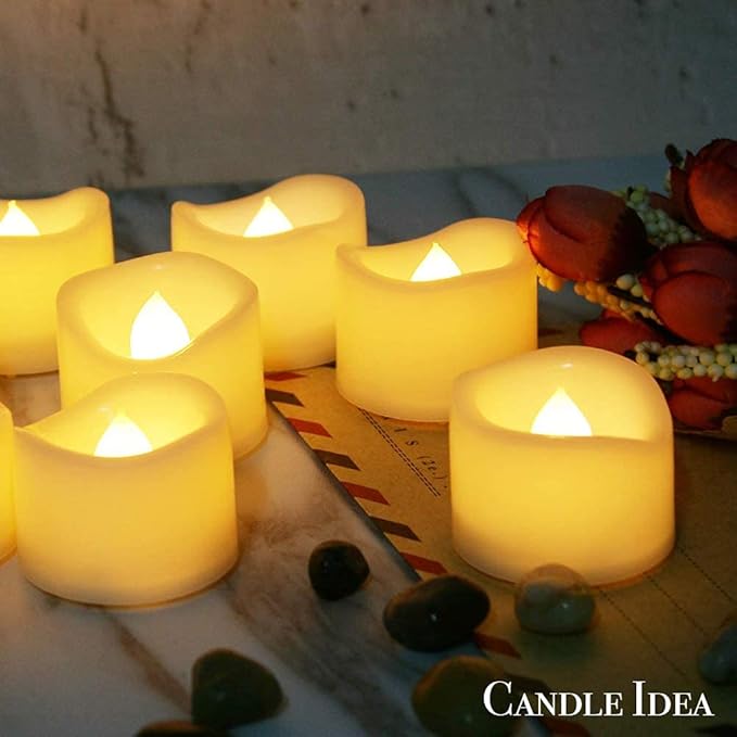 CANDLE IDEA 24 PCS LED Flameless Flickering Plastic Tealight Votive Candle Bulk Battery Operated/Electric Flicker Small Tea Lights Bright Fake Candles for Halloween Christmas Lantern Decorations