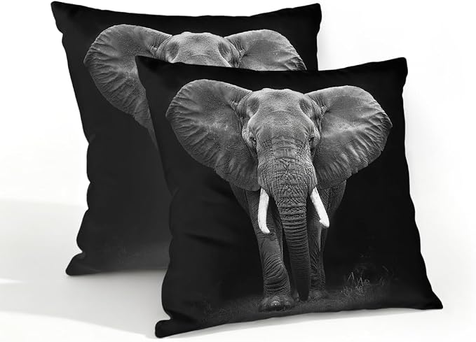 18x18 Inch Outdoor Pillow Covers Set of 2 Waterproof Throw Pillow Covers Decorative Couch Cushion Covers Black Elephant Square Pillowcases Protectors for Patio Garden Sofa