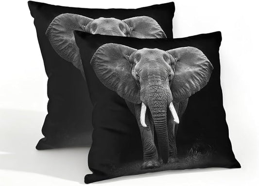 18x18 Inch Outdoor Pillow Covers Set of 2 Waterproof Throw Pillow Covers Decorative Couch Cushion Covers Black Elephant Square Pillowcases Protectors for Patio Garden Sofa