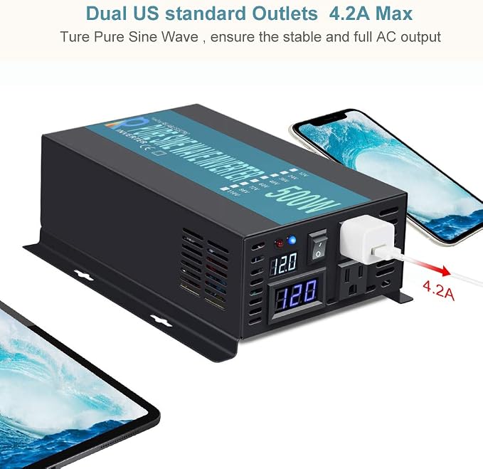 WZRELB RBP-500S-LED 500w Pure Sine Wave Solar Power Inverter 12v 120v 60hz(Black)