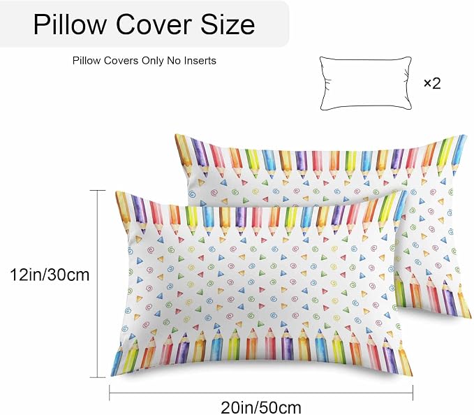 Back to School Waterproof Outdoor Pillow Covers Set of 2 Home Decor, Funny Colorful Pencil Building Blocks Pillowcase Patio Pillow Covers for Couch Bench Furniture Garden 20x12in