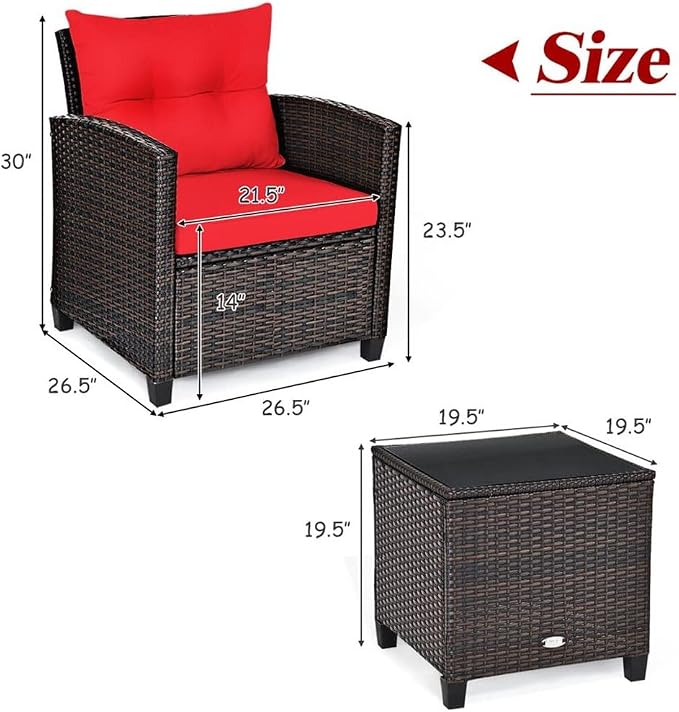 3PCS Patio Rattan Furniture Set Cushioned Conversation Sofa Coffee Table for Your Outdoor Space(E)