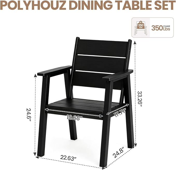 Outdoor Dining Chairs Set of 2,HDPE Patio Chairs with Wide Seat,Ergonomic Design Outdoor Furniture for Porch,Backyard,Deck,Black