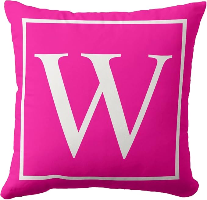 Monogram Initial Hot Pink Outdoor Pillow Covers 18 x 18inches Decorative Pillow Case for Sofa Couch Bed (Pillow Insert Not Include)