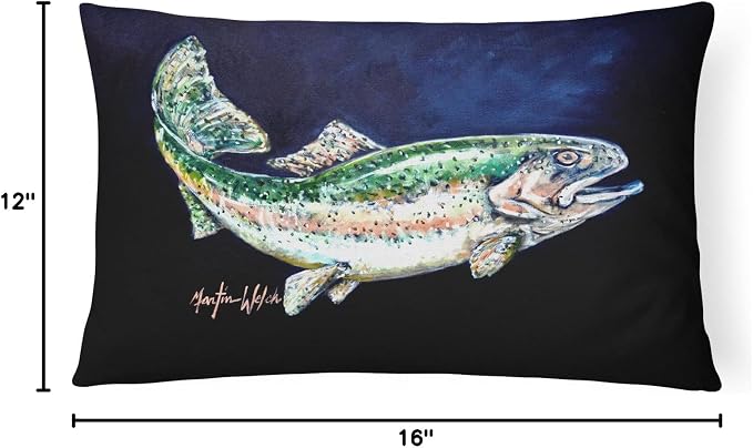 Caroline's Treasures MW1213PW1216 Deep Blue Rainbow Trout Canvas Fabric Decorative Pillow Machine Washable, Indoor Outdoor Decorative Pillow for Couch, Bed or Patio, 12HX16W