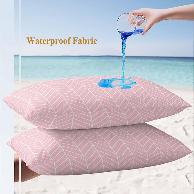 Outdoor Waterproof Throw Pillow Covers Set of 2 Pink Chevron Stripes Lumbar Pillowcases 20x12 Inches Modern Geometric Texture Decorative Pillows Cushion Case Patio Pillows for Couch Bed Chair Garden