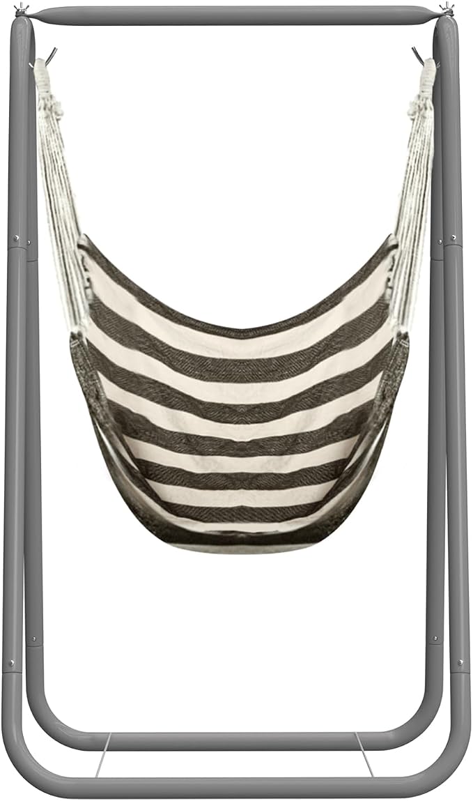 Swing Stand for Garden, Heavy-Duty Hammock Chair with Stand for Indoor Outdoor Patio Yard, Max Load 220lbs Grey Hammock Stand Without Pillow