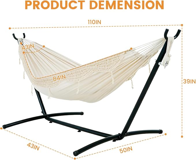 Lazy Daze Hammocks 9FT Double Hammock with Sturdy Steel Stand and Durable Fabric, Camping Lace Hammocks Include Portable Carrying Case, 450 LBS Capacity