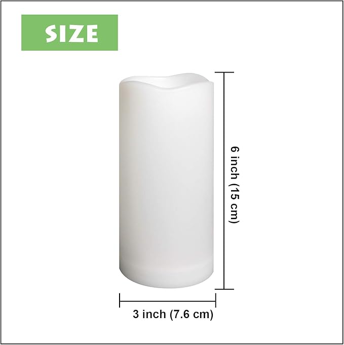 Waterproof Outdoor Flameless Pillar Candles with Timer Battery Operated Electric LED Candle Set for Gift Home Décor Party Wedding Supplies Garden Halloween Christmas Decoration, 2 Pack, 3” x 6”