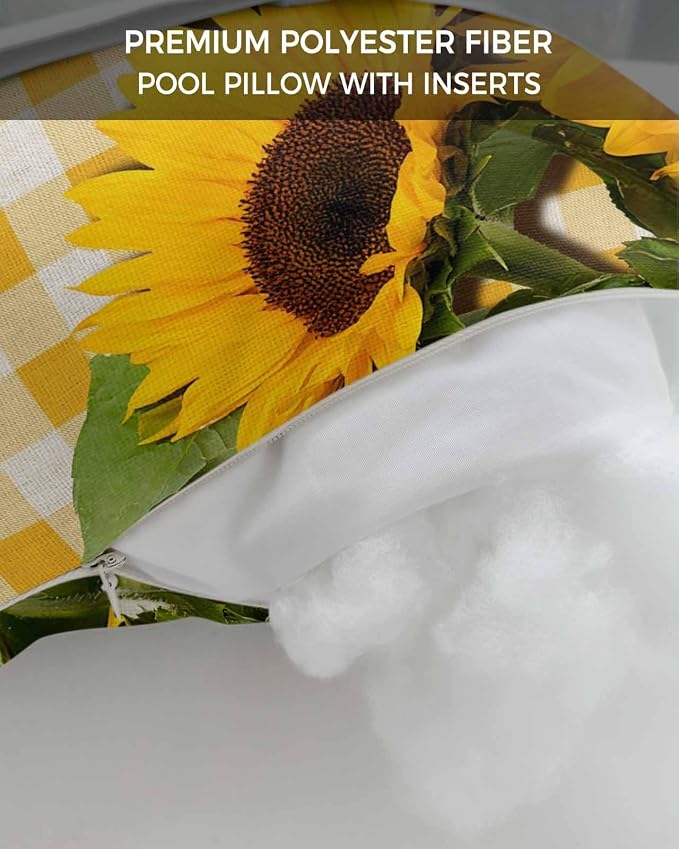 Outdoor Pillows Covers with Inserts Rustic Farm Sunflower Yellow Buffalo Plaid Waterproof Recliner Pillow with Adjustable Strap Throw Pillows for Patio Furniture Pool Lounge Chair, 11x16 inch, 1PCS