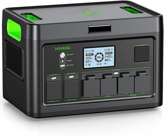 2400W Portable Power Station 1843.2Wh Outdoor Solar Generator with 4 AC Outlets, Fast Charging Emergency Power Backup Battery UPS for Home Outage RV/Van Road Trip Camping