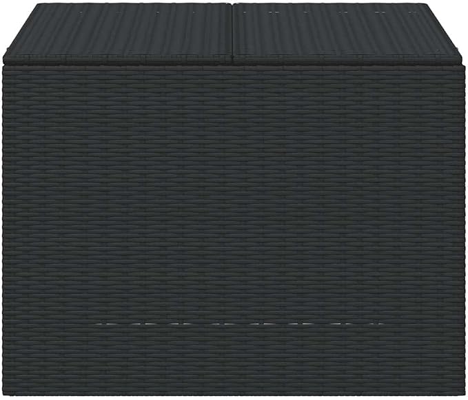 Modern Outdoor Garden Storage Box, 291 Liter Black Poly Rattan Medium Storage with Powder-Coated Steel Frame for Cushions and Tools