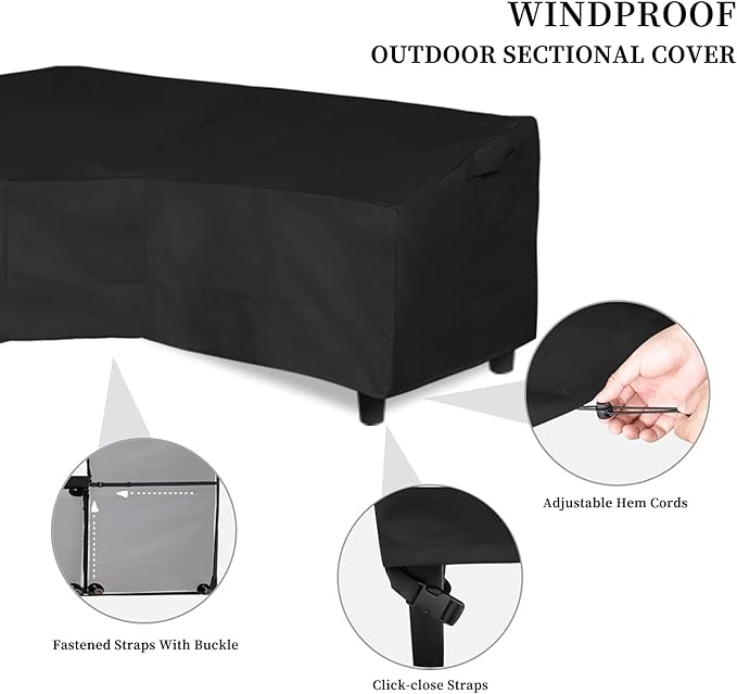 Easy-Going 600D Patio V-Shaped Sectional Sofa Cover, Waterproof Outdoor Sectional Cover,Heavy Duty Garden Furniture Cover with Air Vent 118" L (on Each Side) x 33.5" D x 31" H, Black