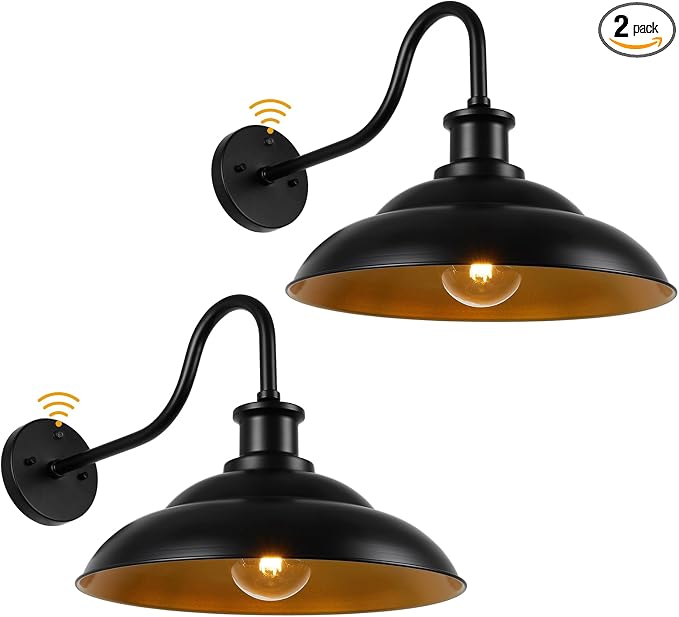 Dusk to Dawn Outdoor Barn Light Fixtures, 16 Inch Dome Large Wall Sconce Farmhouse Exterior Wall Mount Light for House Garage Patio Doorway, 2 Pack