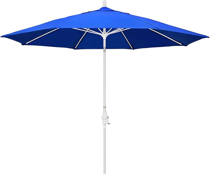California Umbrella 11Ft Sunbrella Patio Umbrella, Fiberglass Ribs, Hand-Crank, Tilt-Collar, White Frame, Pacific Blue Fabric
