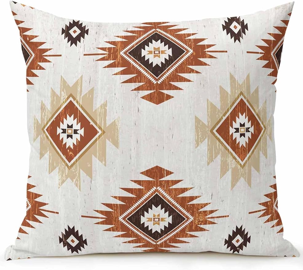 Waterproof Outdoor Pillow 1 Pack Orange Boho Aztec Decorative Throw Pillows Cover & Insert 16x16 Inch Pillowcase Southwest Tribal Style Square Pillows for Couch Sofa Bed Patio Furniture Indoor Outdoor
