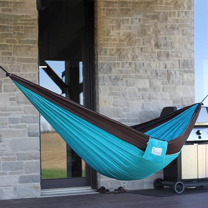 Vivere Double Parachute Camping Hammock, Includes Stuff-Sack (Chocolate/Turquoise)