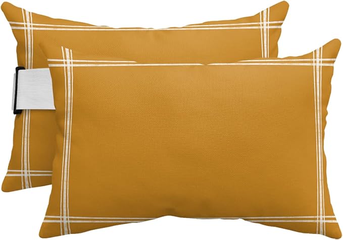 T&H XHome Outdoor Pillow for Chaise Lounge Chair, Solid Color Ginger Waterproof Headrest Pillow Lumbar Pillows with Insert & Adjustable Elastic Strap for Beach, Poolside, Patio, Office (2 Pack)