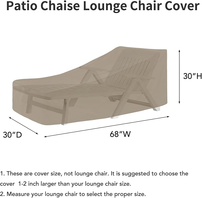 Easy-Going Waterproof Patio Lounge Chair Cover UV Resistant Outdoor Chaise Lounge Covers with Tape Sealed Seam(2 Pack-68Wx30Dx30H inch, Camel)