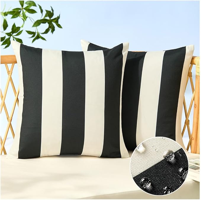 Allorry Outdoor Pillow Covers 20x20 Black Striped Outdoor Decor JB007A20 | Striped Pillow Covers|for Spring Summer Outdoor Waterproof Garden Patio Furniture Sofa Bed Home Decor
