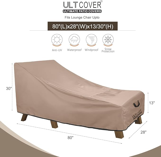 ULTCOVER Waterproof Patio Lounge Chair Cover Heavy Duty Outdoor Chaise Lounge Covers - 80L x 28W x 30H inch