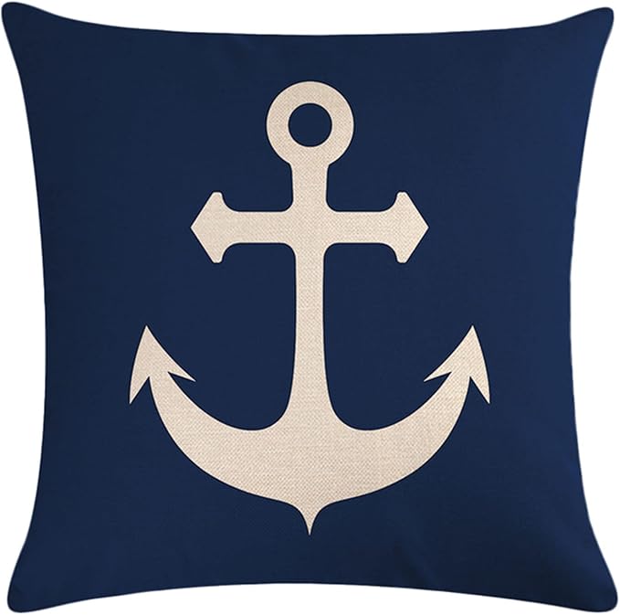 7COLORROOM 4Pack Nautical Decor Pillow Cover Navy Blue Coastal Sailing Compass Anchor/Sailboat/Navigation Cushion Cover Coastal Beach House Decor Pillowcases 18”x18” for Sofa Couch Patio