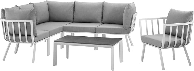 Modway EEI-3790-WHI-GRY Riverside 7 Piece Outdoor Patio Aluminum Set, White Gray