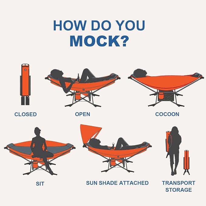 2Pack Portable Hammock with Stand, World's Best Mock ONE® Hammock, Compact Folding Framed Hammock with Adjustable Sunshade Canopy for Indoor, Outdoor, Park, Backpacking, Camping, Hiking, Travel, Beach