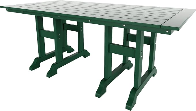 WestinTrends Dylan Adirondack Outdoor Dining Set for 6, All Weather Poly Lumber Patio Table and Chairs Set of 6, 71" Trestle Outdoor Table and Seashell Adirondack Dining Chair, Dark Green