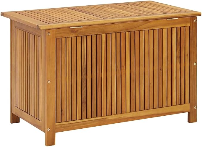 Storage Box Natural Brown Solid Acacia Wood Outdoor Garden Deck Box for Patio Cushions and Household Tools, Rectangular Wood Chest for Hallway and Indoor Decor, 35.4 x 19.7 x 22.8 in