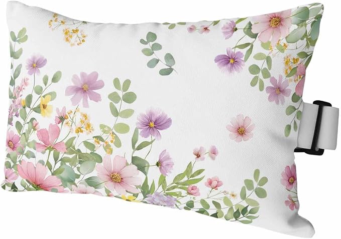 Pink Spring Floral Outdoor Pillows with Insert 12x20 Inch Watercolor Botanical Wildflowers Waterproof Headrest Pillows with Adjustable Strap Lounger Chair Throw for Patio Furnitures, 1 Pack