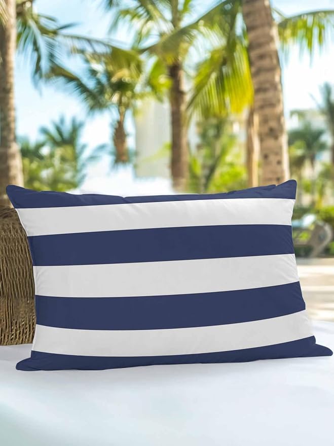 Waterproof Outdoor Pillow 1 Pack Navy Blue Stripe Decorative Throw Pillows Cover & Insert 20x12 Inch Lumbar Pillowcase Simple Style Striped Pillows for Couch Sofa Bed Patio Furniture Indoor Outdoor