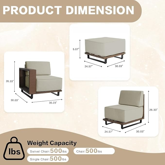 MOCHITO 4 Pieces Outdoor Patio Furniture Sets, All-Weather Sectional Sofa PE Rattan Wicker Conversation Set, Outdoor Patio sectional for Poolside, Porch, Lawn, Garden, Balcony(Beige)