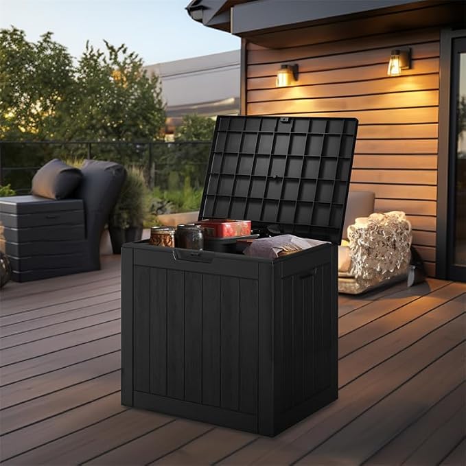 PatioZen 30 Gallon Resin Deck Box Outdoor Storage Box with Lockable Lid, Waterproof for Patio Cushions, Gardening Tools & Exercise Equipment