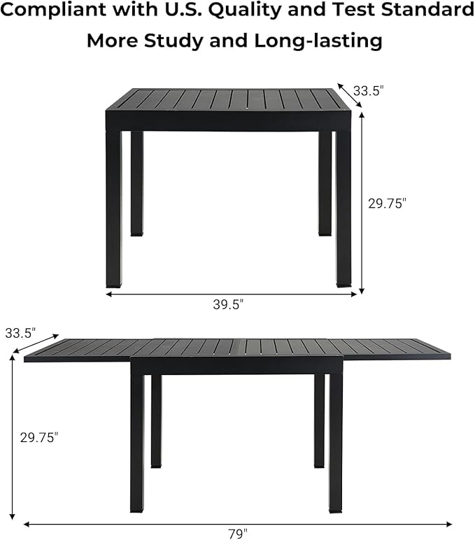 Grand patio 7-Piece Patio Dining Set for 6, 6 E-Coated Outdoor Dining Set Swivel Patio Dining Chairs with Olefin Cushions & 1 Black Extendable Rectangular Table for 4-6 Person