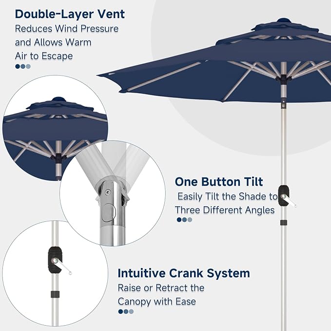 10FT 3-Tier Aluminum Outdoor Patio Umbrella, Fade-Resistant Market Umbrella with Push Button Tilt Function, 8 Sturdy All-Aluminum Ribs for Gardens, Patios, Backyards & Pools