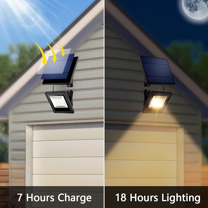 Solar Flood Lights Outdoor Dusk to Dawn Solar Light 4400mAh Waterproof LED 3000K Warm White Wall Mount with Detachable Panel for Outside, Patio