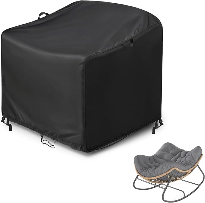 Kasla Patio Chair Cover, Waterproof Heavy Duty Cover for Outdoor Egg Rocking Chair & Papasan Rocking Chair & Rattan Wicker Chair (Black, 41"L×40"W×25"H)