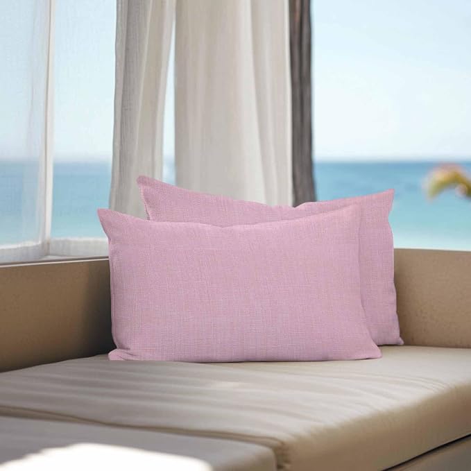 Pack of 2 Waterproof Outdoor Pillow Covers 20x12 Inch Decorative Pillow Covers Pink Burlap Texture Throw Pillowcases Farmhouse Vintage Pink Outdoor Cushion Cover for Couch, Patio, Tent