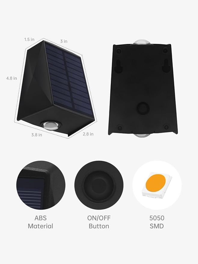 Solar Wall Lights Outdoor Up and Down Sconce Waterproof for House, Door | 3000K Warm White Solar Powered 2 Pack Dusk to Dawn Up Down Modern Lighting LED IP65 Waterproof