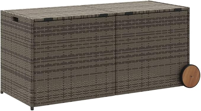 Outdoor Storage Box with Wheels 74.8 Gal Gray PE Rattan Patio Furniture Deck Box Water-Resistant Bag & Steel Frame for Garden Poolside Storage