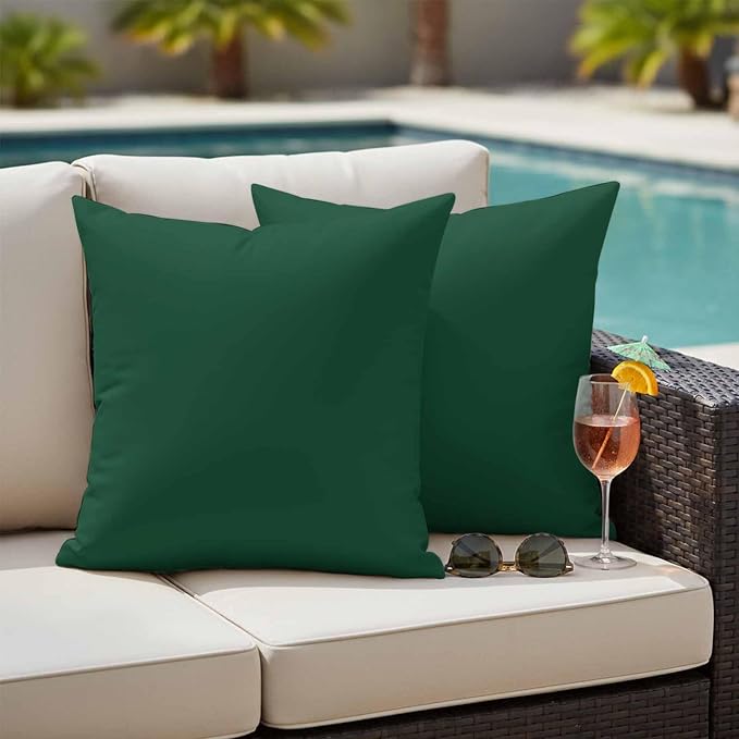 Outdoor Pillow Covers,Dark Hunter Green Decorative Throw Pillow Cover Waterproof Pillowcase Set of 2,Linen Cushion Case for Sofa Couch Bed 24x24 Inch,Olive Green