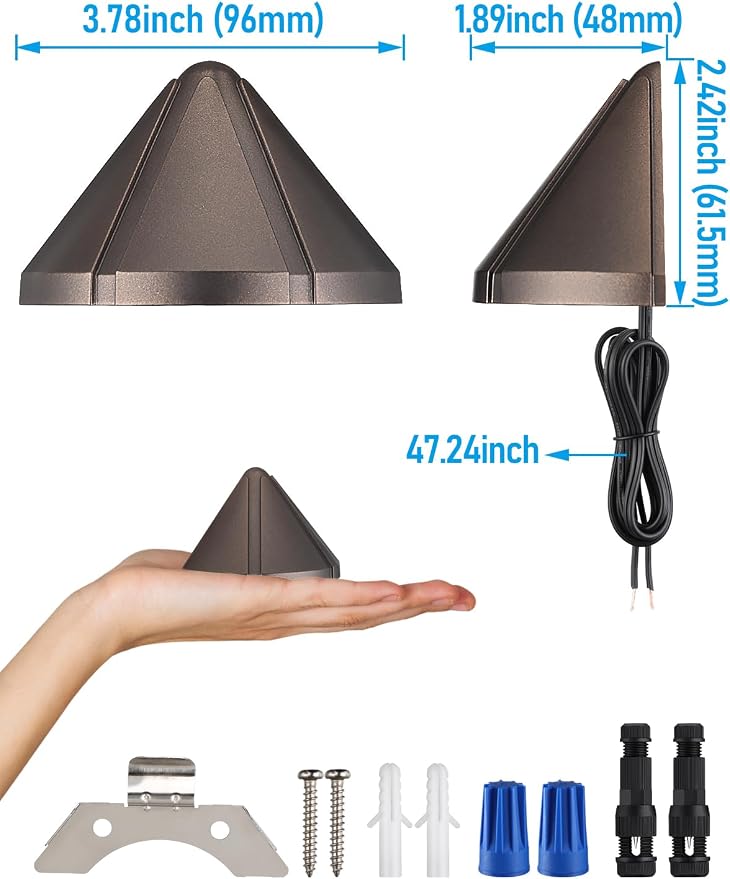 LEONLITE 4-Pack 5CCT Low Voltage LED Deck Light Triangle Oil Rubbed Bronze | 12-24V AC/DC Stair Railing Light, CRI90, IP65, Aluminum, Landscape Step Fence Lighting, 1800K/2700K/3000K/4000K/5000K