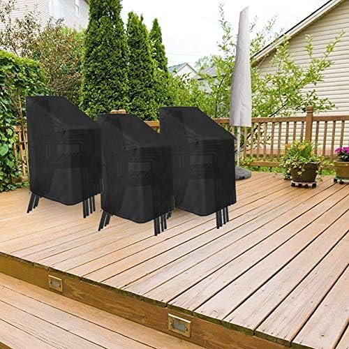2 Pack Stacking Patio Chair Covers Waterproof Outdoor Chair Covers Dust Proof, Rainproof Garden High Back Chair Covers with Pouch, Black (29"L x 29"W x 47-1/4”H)