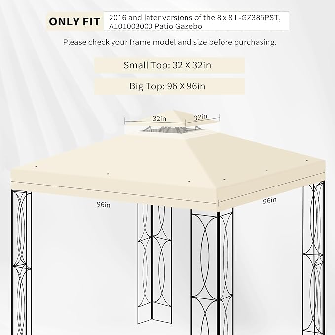 8'x8' Gazebo Top Canopy Replacement Cover - Double Tier Top Canopy Cover Replacement with UV30+, Dirt, Water Resistant for Outdoor, Garden, Pavilion (Beige)