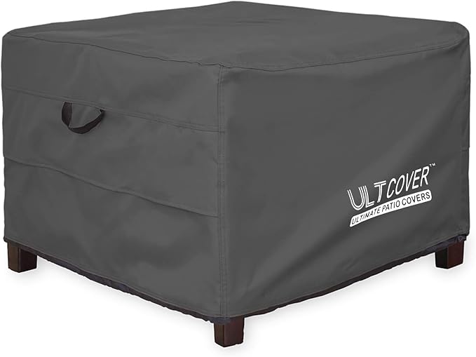 ULTCOVER Waterproof Patio Ottoman Cover Square Outdoor Side Table Furniture Covers Size 27L x 27W x 18H inch, Black