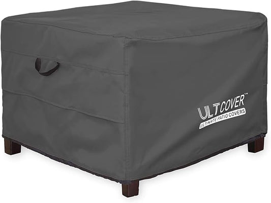 ULTCOVER Waterproof Patio Ottoman Cover Square Outdoor Side Table Furniture Covers Size 27L x 27W x 18H inch, Black