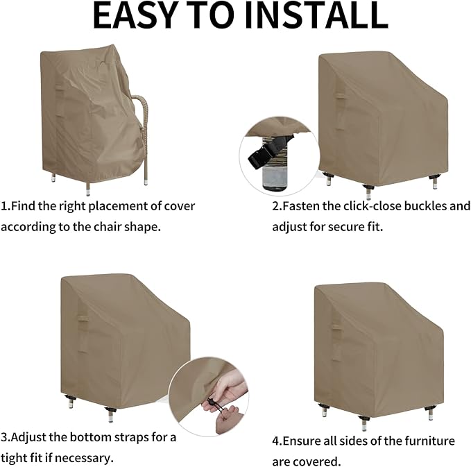 Easy-Going Waterproof Patio Chair Cover UV Resistant Outdoor Chair Cover Weatherproof Lawn Patio Furniture Cover with Tape Sealed Seam (2 Pack-33Wx34Dx31H inch, Camel)