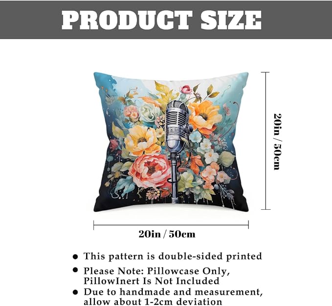 20x20 Inch Outdoor Pillow Covers Set of 2 Waterproof Throw Pillow Covers Decorative Couch Cushion Covers Microphone Floral Square Pillowcases Protectors for Patio Garden Sofa